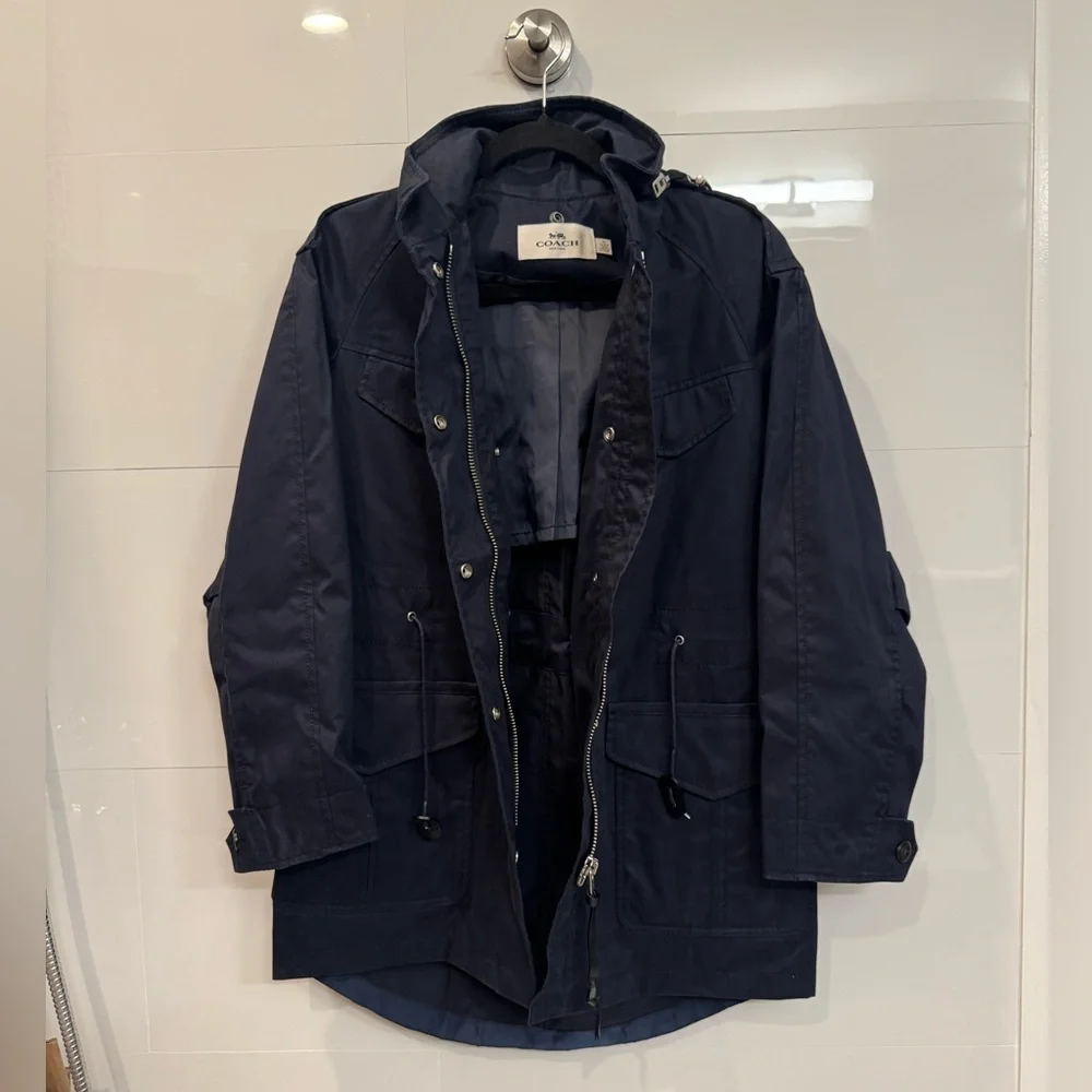 Coach Navy Utility Jacket XS Removable Liner Hooded Parka NWOT - Picture 5 of 12